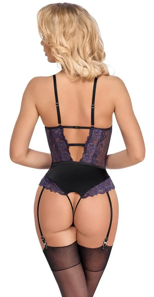 Cottelli LINGERIE - Ouvert-Body Strapsen, lila/schwarz Schwarz/Lila Größe M Cottelli LINGERIE - Ouvert-Body Strapsen, lila/schwarz Schwarz/Lila Größe M