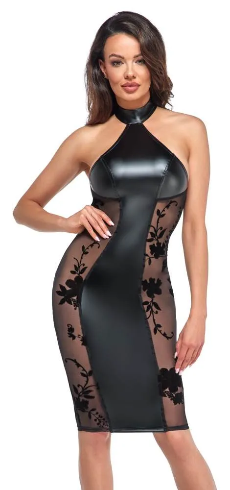 Noir Knieumspielendes Kleid, Powerwetlook, Powernet-Einsätze schwarz Größe XL Noir Knieumspielendes Kleid, Powerwetlook, Powernet-Einsätze schwarz Größe XL