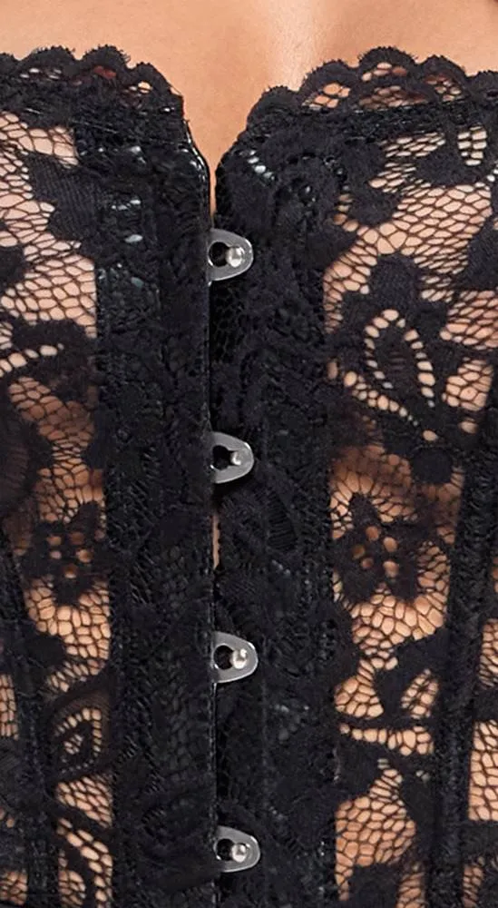Noir Kurzes Corsagenkleid - Exklusiver Style, zarte Spitze, Powerwetlook schwarz Größe XL Noir Kurzes Corsagenkleid - Exklusiver Style, zarte Spitze, Powerwetlook schwarz Größe XL