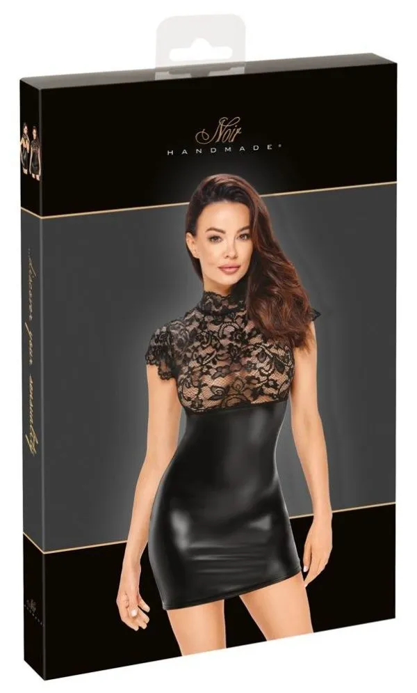 27185701021_verp Noir Erotisch Elegantes Spitzenkleid, eng geschnitten, mit Stehkragen schwarz Größe M