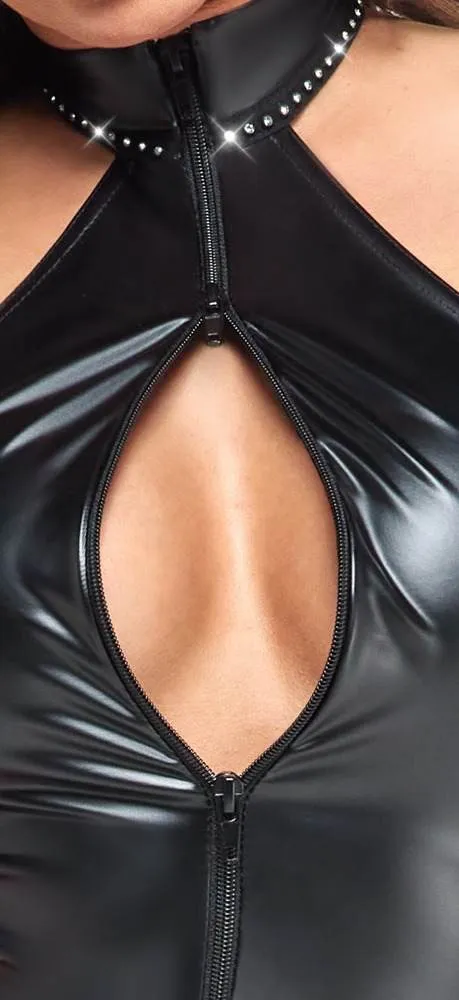 Noir Powerwetlook Overall mit Strasssteinen schwarz Größe L Noir Powerwetlook Overall mit Strasssteinen schwarz Größe L