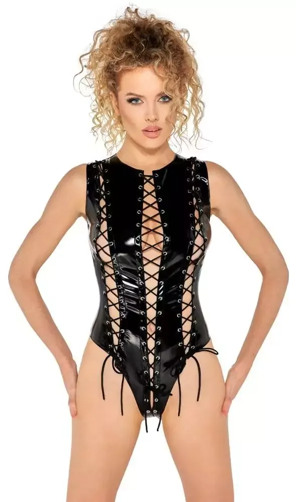 Black Level Lack Body mit hohen Beinausschnitten und Schnürungen schwarz Größe S Black Level Lack Body mit hohen Beinausschnitten und Schnürungen schwarz Größe S