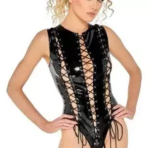 Black Level Lack Body mit hohen Beinausschnitten und Schnürungen schwarz Größe S Black Level Lack Body mit hohen Beinausschnitten und Schnürungen schwarz Größe S – Bild 3
