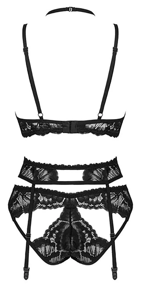 Obsessive Alessya Set - Bügel-BH, Strapsgurt und Slip aus Effektspitze schwarz XS/S Obsessive Alessya Set - Bügel-BH, Strapsgurt und Slip aus Effektspitze schwarz XS/S