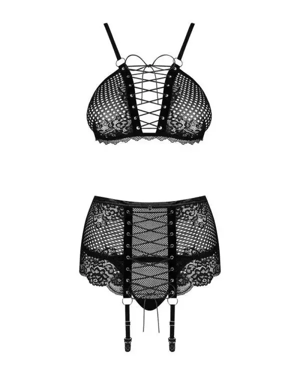 Obsessive Badossa - Ouvert-Set mit Bügel-BH und String schwarz S/M