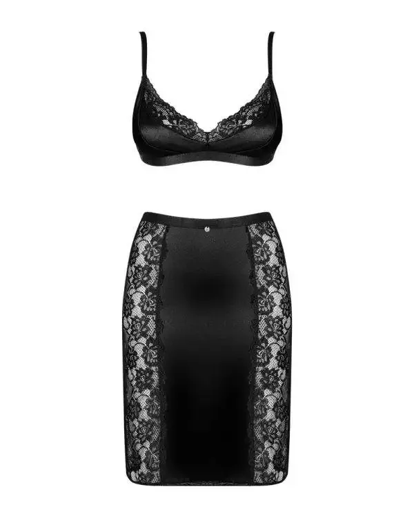 Obsessive Blanita Set - Soft-BH & Etuirock aus Stretch-Satin und Spitze schwarz L/XL