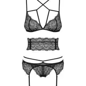 Obsessive Frivolla Set - 4-teiliges Set aus weicher Spitze mit Riemchen-Details schwarz L/XL Obsessive Frivolla Set - 4-teiliges Set aus weicher Spitze mit Riemchen-Details schwarz L/XL – Bild 3