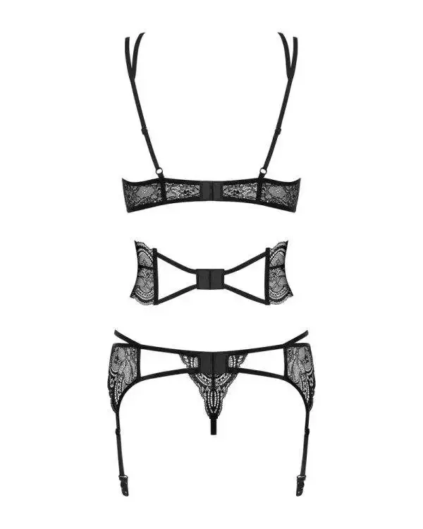 Obsessive Frivolla Set - 4-teiliges Set aus weicher Spitze mit Riemchen-Details schwarz L/XL Obsessive Frivolla Set - 4-teiliges Set aus weicher Spitze mit Riemchen-Details schwarz L/XL