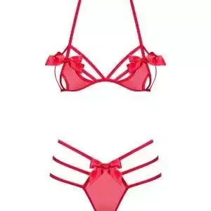 Obsessive Frivolla Set - 4-teiliges Set aus weicher Spitze mit Riemchen-Details rot S/M Obsessive Frivolla Set - 4-teiliges Set aus weicher Spitze mit Riemchen-Details rot S/M – Bild 3
