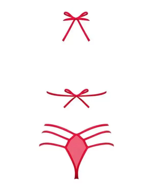 Obsessive Frivolla Set - 4-teiliges Set aus weicher Spitze mit Riemchen-Details rot S/M Obsessive Frivolla Set - 4-teiliges Set aus weicher Spitze mit Riemchen-Details rot S/M