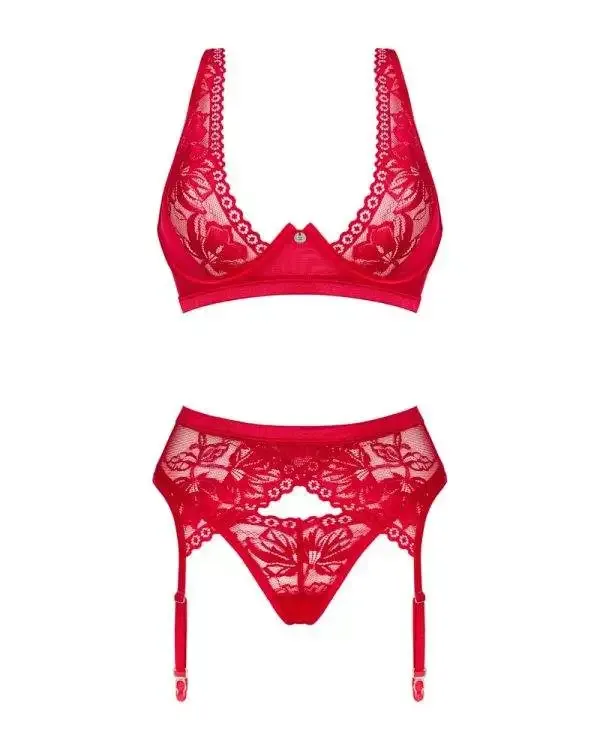 Obsessive Lacelove Set - Rotes Spitzen-Straps-Set rot XS/S