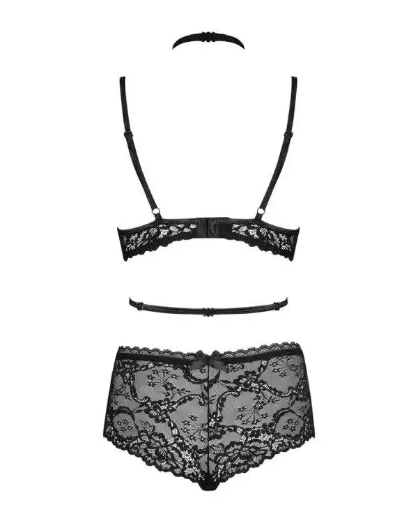 Obsessive Raquelia Set - Bügel-BH, High Waist String & Harness schwarz L/XL Obsessive Raquelia Set - Bügel-BH, High Waist String & Harness schwarz L/XL