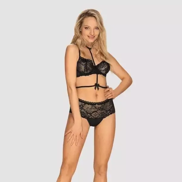 Obsessive Raquelia Set - Bügel-BH, High Waist String & Harness schwarz L/XL