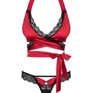 Obsessive Sensuelia Dessous-Set, Wickel-Top & String, Stretchsatin & Spitze rot S/M Obsessive Sensuelia Dessous-Set, Wickel-Top & String, Stretchsatin & Spitze rot S/M – Bild 3