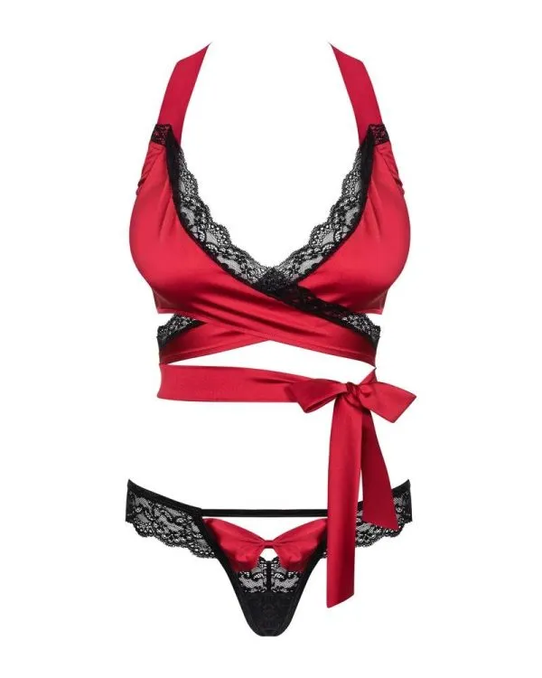 Obsessive Sensuelia Dessous-Set, Wickel-Top & String, Stretchsatin & Spitze rot S/M Obsessive Sensuelia Dessous-Set, Wickel-Top & String, Stretchsatin & Spitze rot S/M
