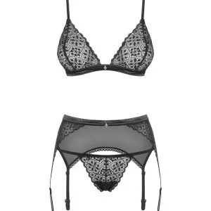 Obsessive Shibu Set - 3-teiliges Set in schwarzer Transparenz mit Spitzen-Details schwarz L/XL Obsessive Shibu Set - 3-teiliges Set in schwarzer Transparenz mit Spitzen-Details schwarz L/XL – Bild 3