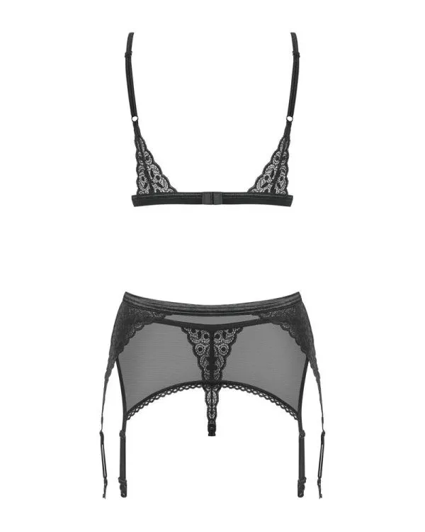 Obsessive Shibu Set - 3-teiliges Set in schwarzer Transparenz mit Spitzen-Details schwarz L/XL Obsessive Shibu Set - 3-teiliges Set in schwarzer Transparenz mit Spitzen-Details schwarz L/XL