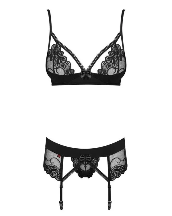 Obsessive Wonderia Set - 3-teiliges Set: Soft-BH, Strapsgurt & String schwarz L/XL Obsessive Wonderia Set - 3-teiliges Set: Soft-BH, Strapsgurt & String schwarz L/XL