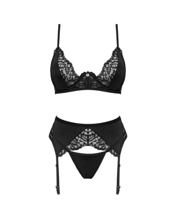 Obsessive Bellastia Set - Verführerisches 3-teiliges Set mit Spitzen-Details schwarz XL/2XL Obsessive Bellastia Set - Verführerisches 3-teiliges Set mit Spitzen-Details schwarz XL/2XL
