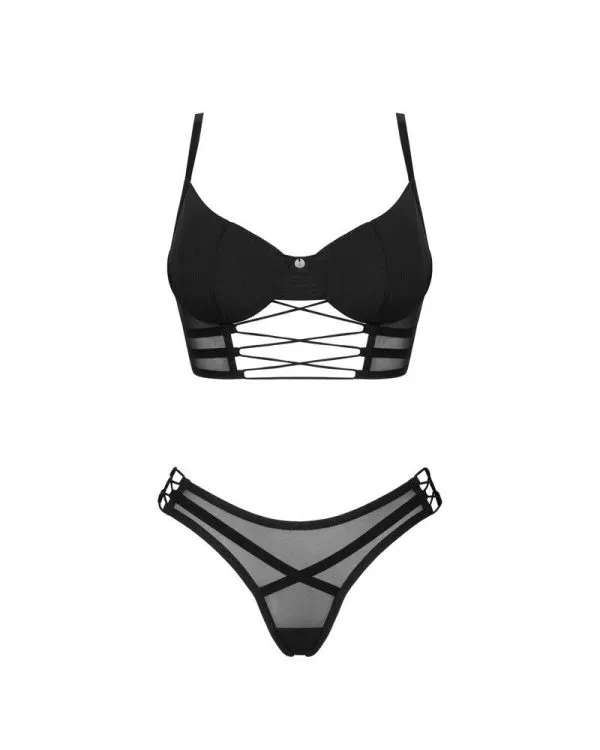 Obsessive Roxelia Set - Transparenter Bügel-BH & String mit stylischen Details schwarz XL/2XL