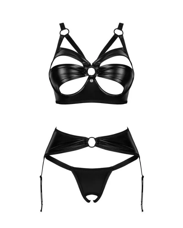 Obsessive Armares Set - Wetlook BH, Strapsgurt & String ouvert schwarz XL/2XL Obsessive Armares Set - Wetlook BH, Strapsgurt & String ouvert schwarz XL/2XL