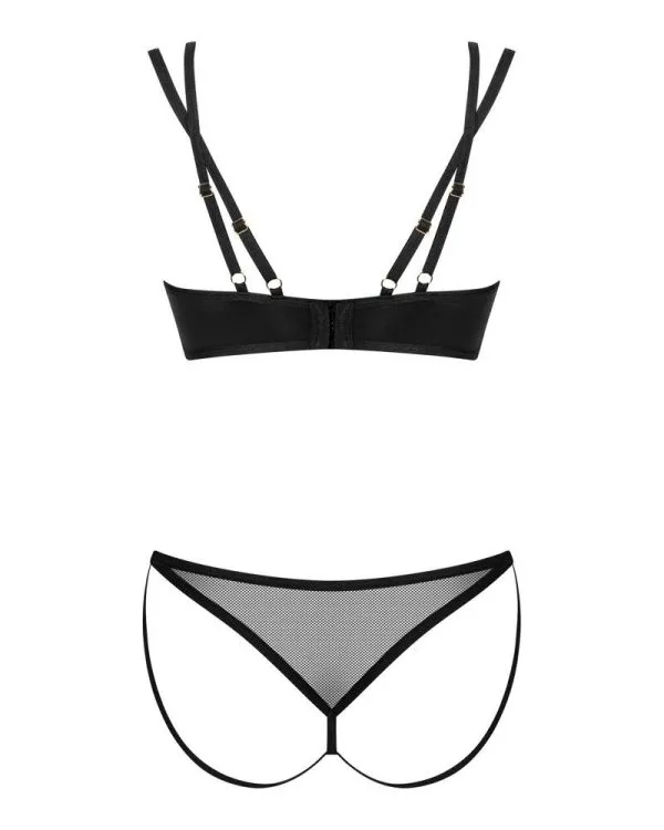 Obsessive Set Nesari - BH & String, stylisches Design, feine Netz-Einsätze, verstellbare Doppelträger, zusätzliche Riemchen über dem Po schwarz XL/2XL Obsessive Set Nesari - BH & String, stylisches Design, feine Netz-Einsätze, verstellbare Doppelträger, zusätzliche Riemchen über dem Po schwarz XL/2XL