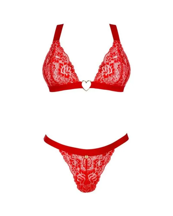 Obsessive Elianes Dessous-Set - Rote Blütenspitze, goldene Details () rot XS/S