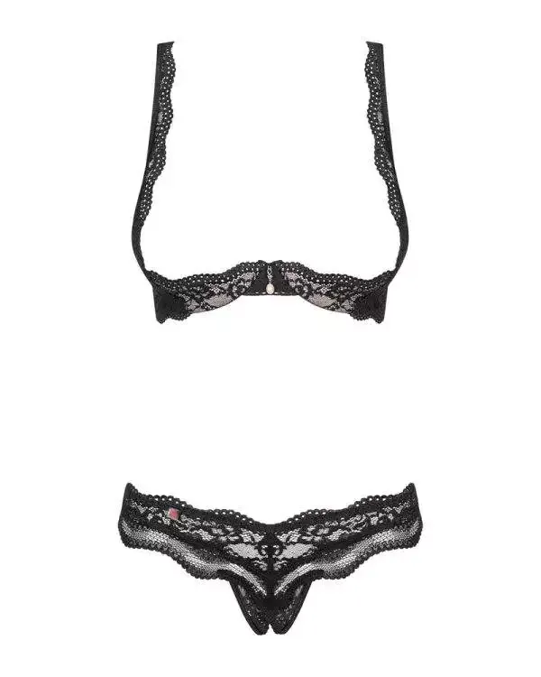 Obsessive Hebe-Set mit Spitze, verstellbaren Trägern und Perlendetail schwarz L/XL