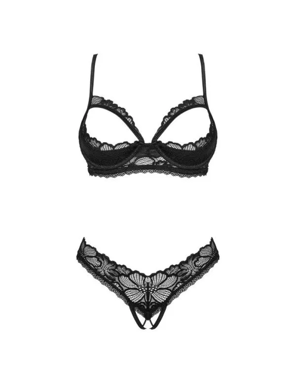 Obsessive Serafia Ouvert-Set, schwarze Blütenspitze schwarz XL/2XL Obsessive Serafia Ouvert-Set, schwarze Blütenspitze schwarz XL/2XL