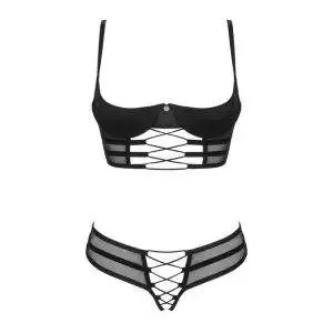 Obsessive Serafia Ouvert-Set, schwarze Blütenspitze schwarz M/L Obsessive Serafia Ouvert-Set, schwarze Blütenspitze schwarz M/L – Bild 3