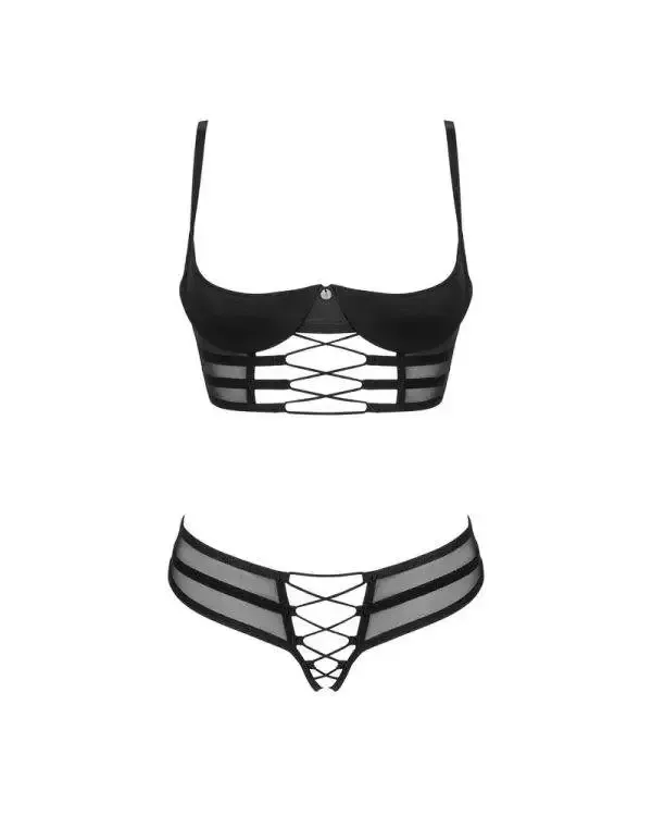 Obsessive Serafia Ouvert-Set, schwarze Blütenspitze schwarz M/L Obsessive Serafia Ouvert-Set, schwarze Blütenspitze schwarz M/L