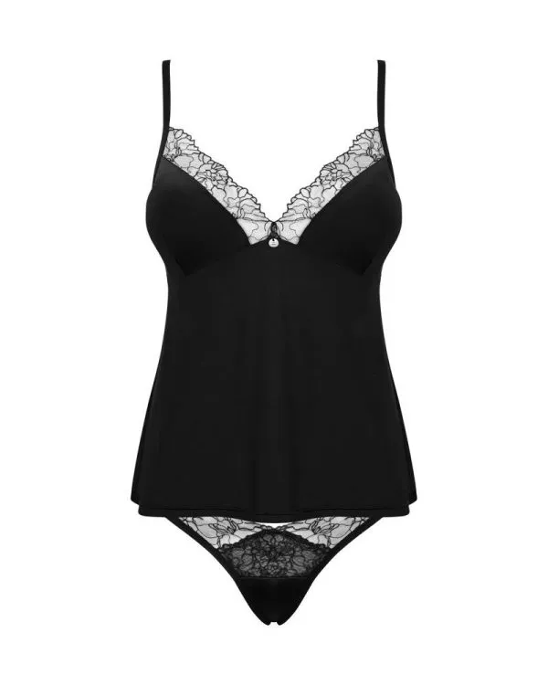 Obsessive Bella Rou Set - Top & Panties, transparente Stickereien, verstellbare Träger, akzentuiertes Dekollete, ohne Bügel schwarz XL/2XL Obsessive Bella Rou Set - Top & Panties, transparente Stickereien, verstellbare Träger, akzentuiertes Dekollete, ohne Bügel schwarz XL/2XL