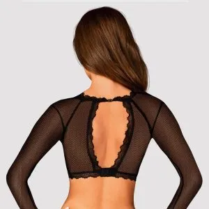 Obsessive Mibelia - Busenfreies Langarm-Top, Stretchnetz & Blütenspitze schwarz XS/S Obsessive Mibelia - Busenfreies Langarm-Top, Stretchnetz & Blütenspitze schwarz XS/S – Bild 3