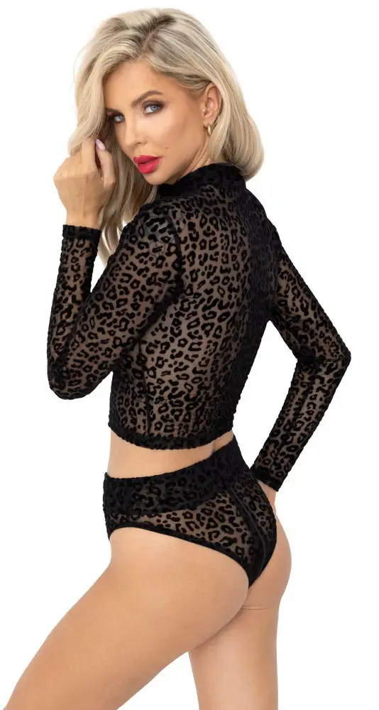 Noir Leo Top - Transparentes Langarm-Top mit Leo-Look schwarz L