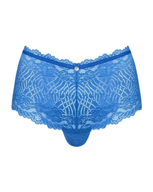 Obsessive Bella Rou Slip - Schwarzer Slip mit besticktem Tüll blau S/M
