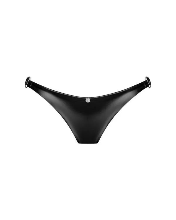 Obsessive Viranes - Knapper Wetlook-Slip mit Schmuckelement und dekorativen Ringen schwarz XS/S Obsessive Viranes - Knapper Wetlook-Slip mit Schmuckelement und dekorativen Ringen schwarz XS/S