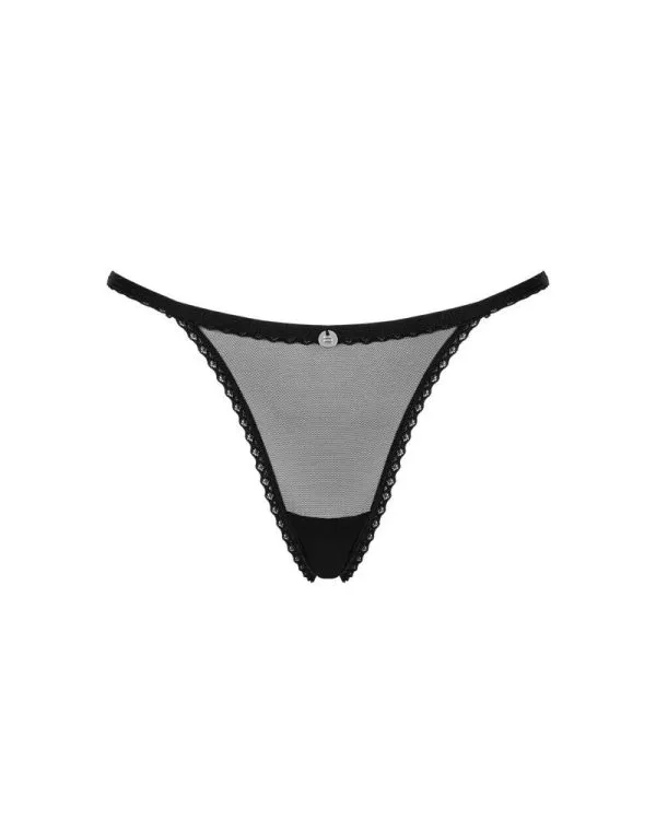 Obsessive Celia Noir - String ouvert aus Tüll mit Stickerei schwarz M/L