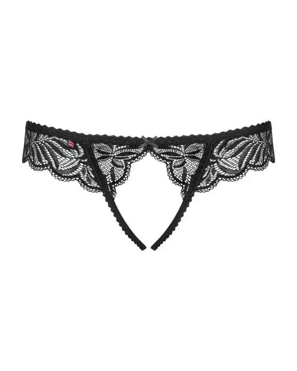 Obsessive Contica-Tanga - Offener Schritt, Spitzenmaterial, frivole Schleife schwarz L/XL