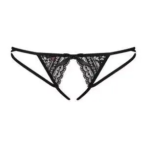 Obsessive Picantina Tanga - Verführerischer offener Schritt, Spitzenverzierungen, charmante Schleife schwarz L/XL Obsessive Picantina Tanga - Verführerischer offener Schritt, Spitzenverzierungen, charmante Schleife schwarz L/XL – Bild 3