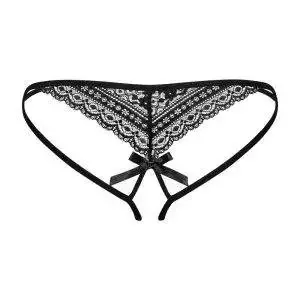 Obsessive Picantina Tanga - Verführerischer offener Schritt, Spitzenverzierungen, charmante Schleife schwarz L/XL Obsessive Picantina Tanga - Verführerischer offener Schritt, Spitzenverzierungen, charmante Schleife schwarz L/XL – Bild 4