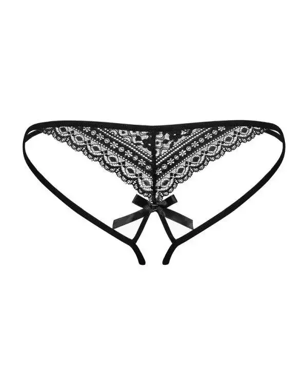 Obsessive Picantina Tanga - Verführerischer offener Schritt, Spitzenverzierungen, charmante Schleife schwarz L/XL Obsessive Picantina Tanga - Verführerischer offener Schritt, Spitzenverzierungen, charmante Schleife schwarz L/XL