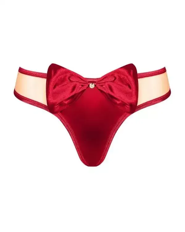 Obsessive Rubinesa Tanga - Sexy roter Satin mit Schleife und Schmuckstück rot L/XL
