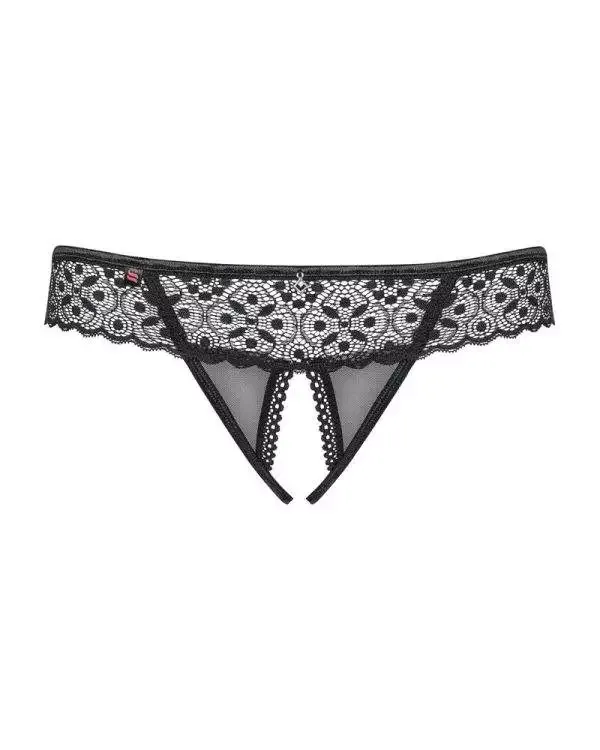 Obsessive Rubinesa Tanga - Sexy roter Satin mit Schleife und Schmuckstück schwarz S/M