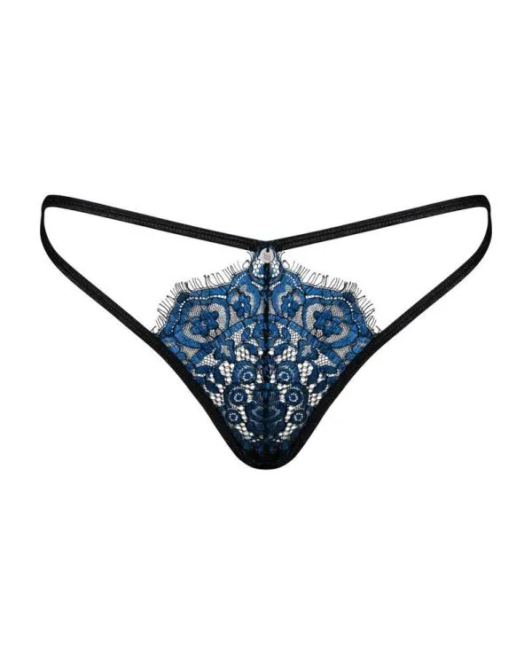 Obsessive Tienesy - High Waist String mit Glitzer-Tupfen blau S/M