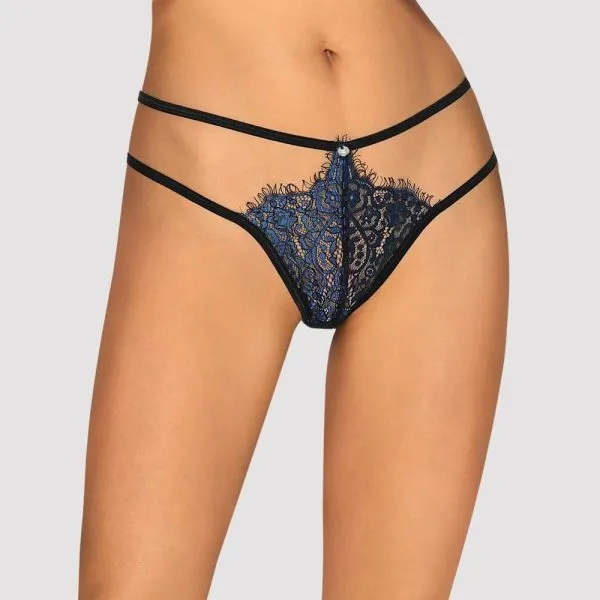 Obsessive Tienesy - High Waist String mit Glitzer-Tupfen blau S/M