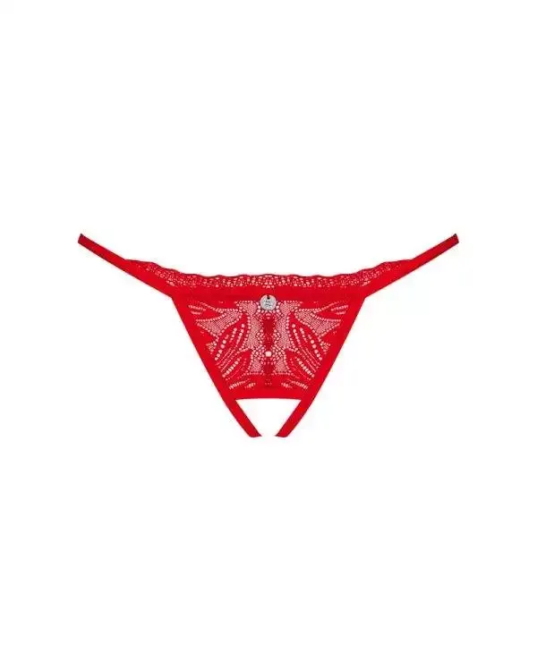 Obsessive Chilisa String - Ouvert Spitzen-Tanga mit Cut-outs rot XS/S