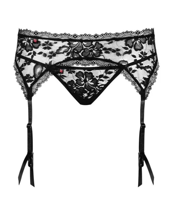 Obsessive Bianelle - Weißer Strapsgurt mit Wimpernspitze schwarz S/M Obsessive Bianelle - Weißer Strapsgurt mit Wimpernspitze schwarz S/M