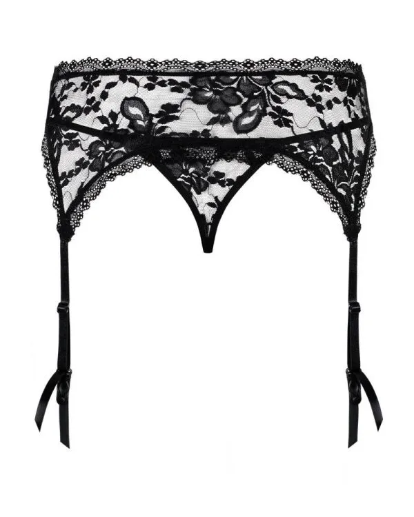 Obsessive Bianelle - Weißer Strapsgurt mit Wimpernspitze schwarz S/M Obsessive Bianelle - Weißer Strapsgurt mit Wimpernspitze schwarz S/M