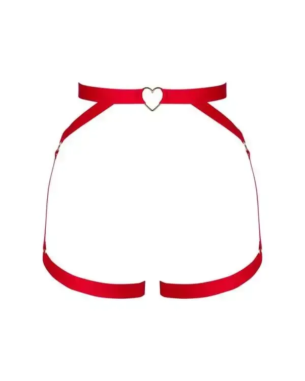 Obsessive Harness Elianes - Verführerisches rotes Harness mit breiten Stretchriemen und goldfarbenen Ring-Details. Perfekt für Taille, Hüfte und Schenkel. rot XS/S