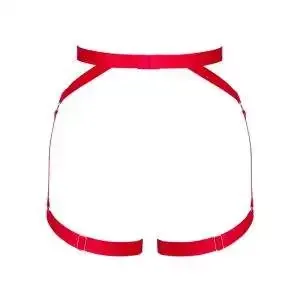 Obsessive Harness Elianes - Verführerisches rotes Harness mit breiten Stretchriemen und goldfarbenen Ring-Details. Perfekt für Taille, Hüfte und Schenkel. rot XS/S Obsessive Harness Elianes - Verführerisches rotes Harness mit breiten Stretchriemen und goldfarbenen Ring-Details. Perfekt für Taille, Hüfte und Schenkel. rot XS/S – Bild 4